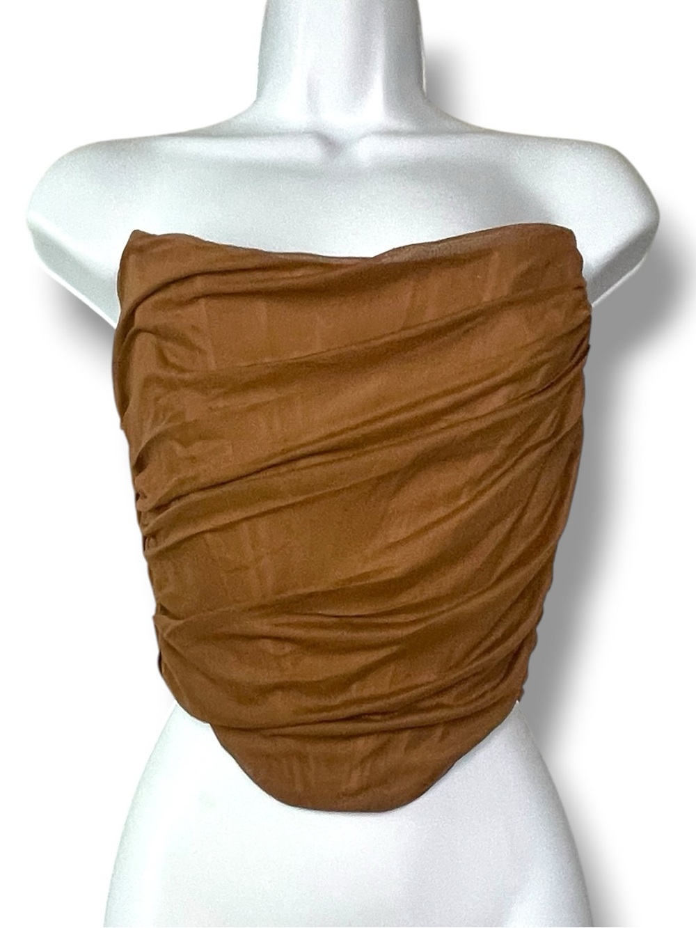 Corset Tube Top Brown Ruched Strapless Small Mesh Zip Front Y2K . Whimsy . Fairy